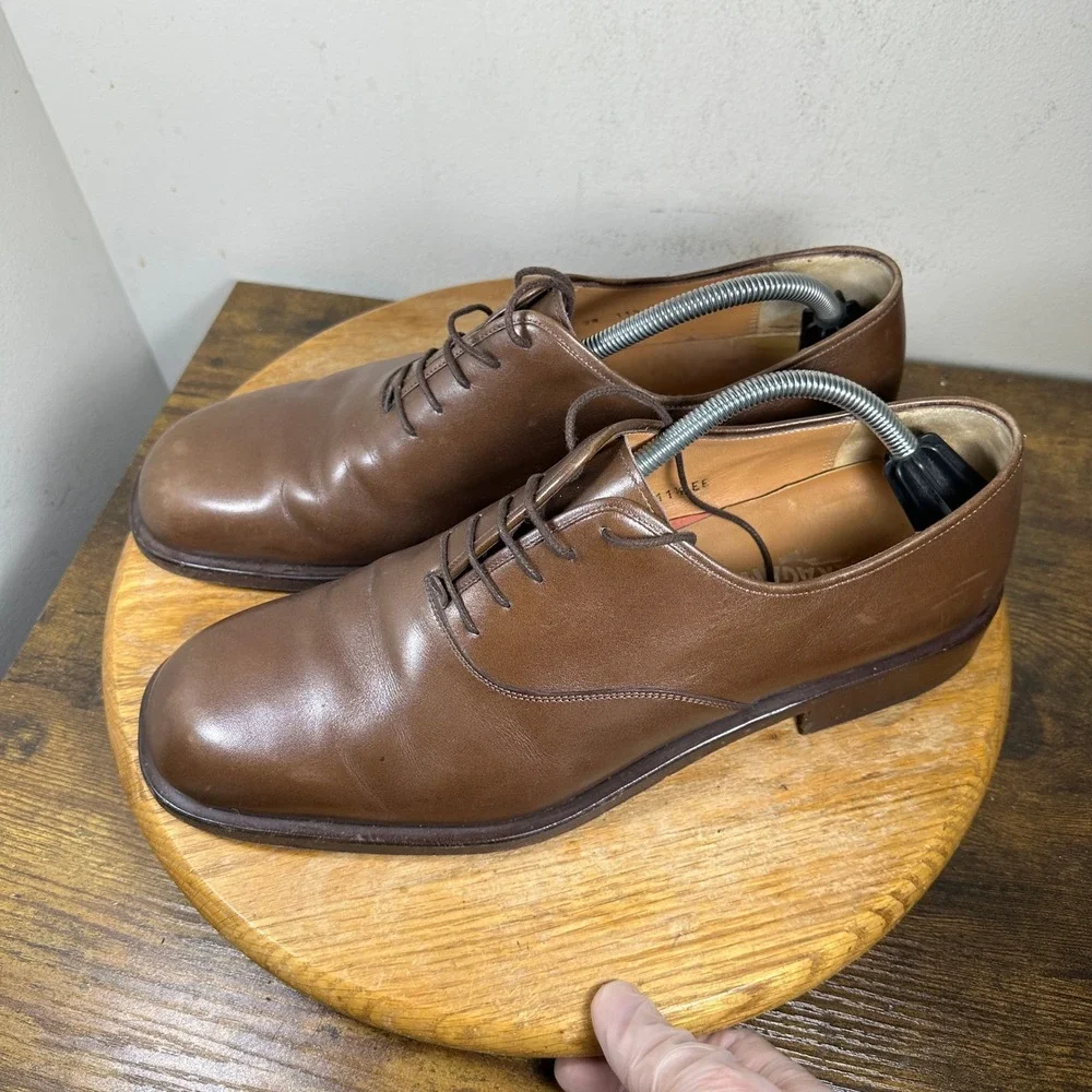 Salvatore Ferragamo Mens Brown Leather Oxford Dress Shoes Size 11.5 EE Wide